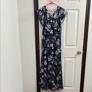 Floral Navy and White Maxi Dress